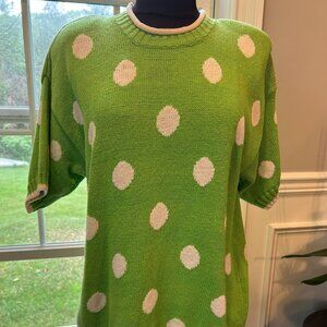 Vintage Knit Sweater by Chaus Sport - Lime Green w/Polka Dots - Women's Medium